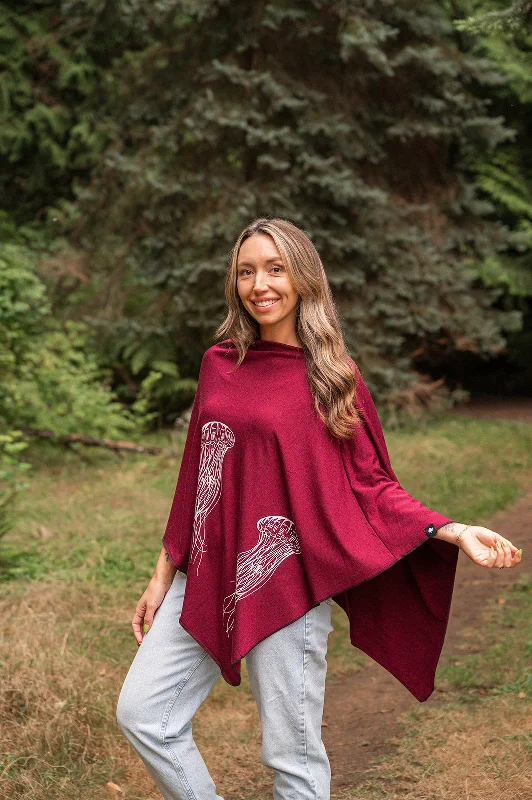 Merlot Tencel Poncho with Jellyfish Print