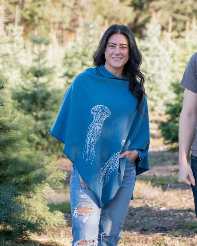 Stellar Blue Poncho with Jellyfish Print