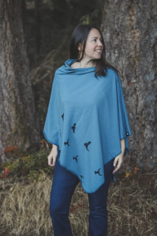 Stellar Blue Tencel Poncho with Birds Print