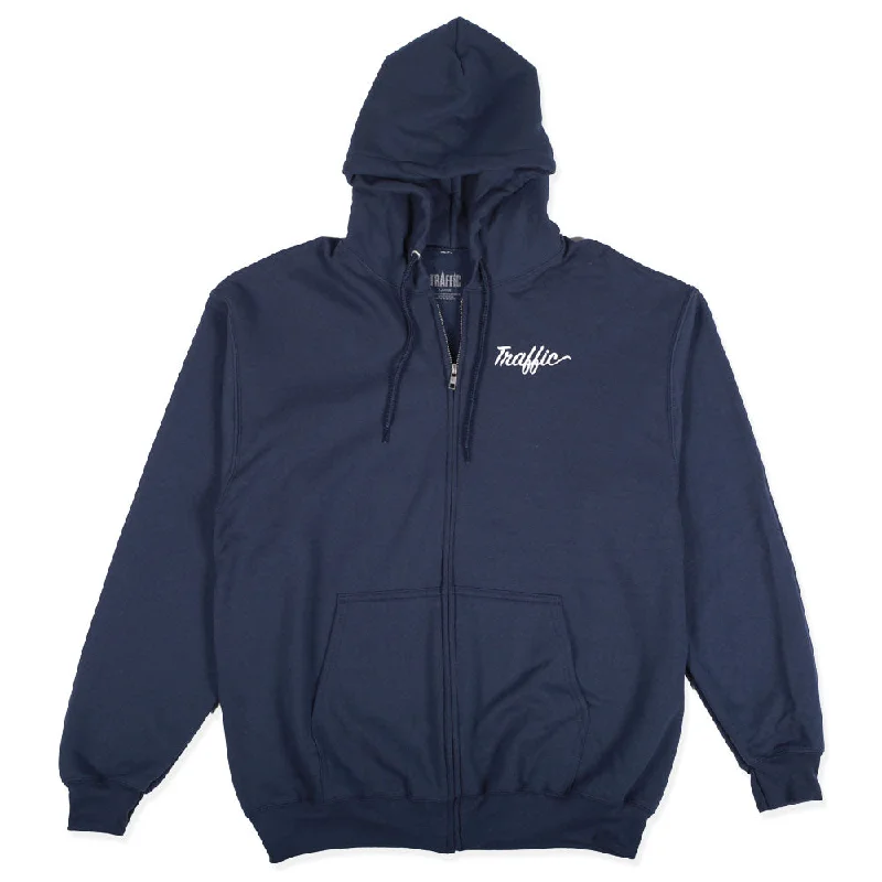 Traffic Skateboards Script Zip Up Hoodie Navy