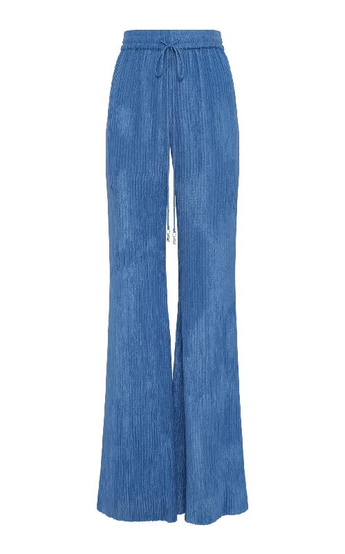 Claude Flare Pant in Sky Plisse Silk