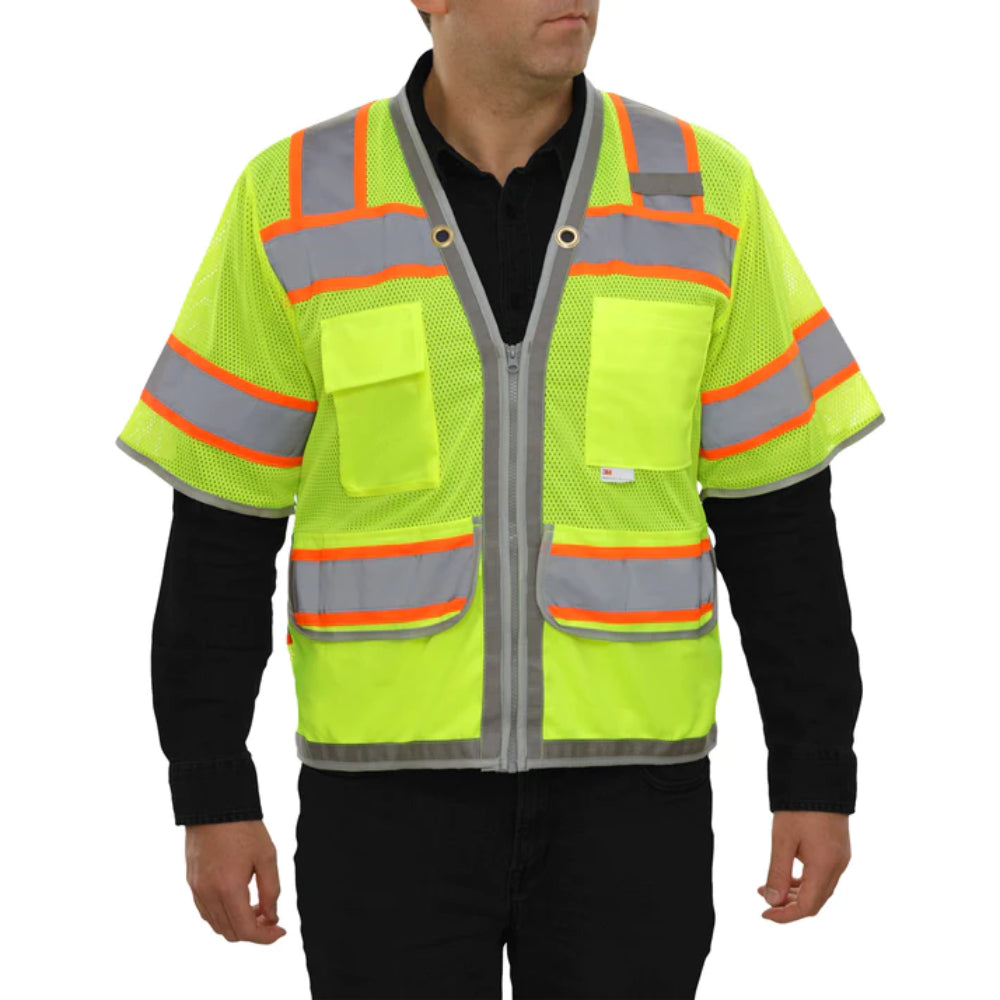 Reflective Apparel® 12 Pocket Hi-Vis Surveyor Mesh Safety Vest - ANSI Class 3 - 578ET