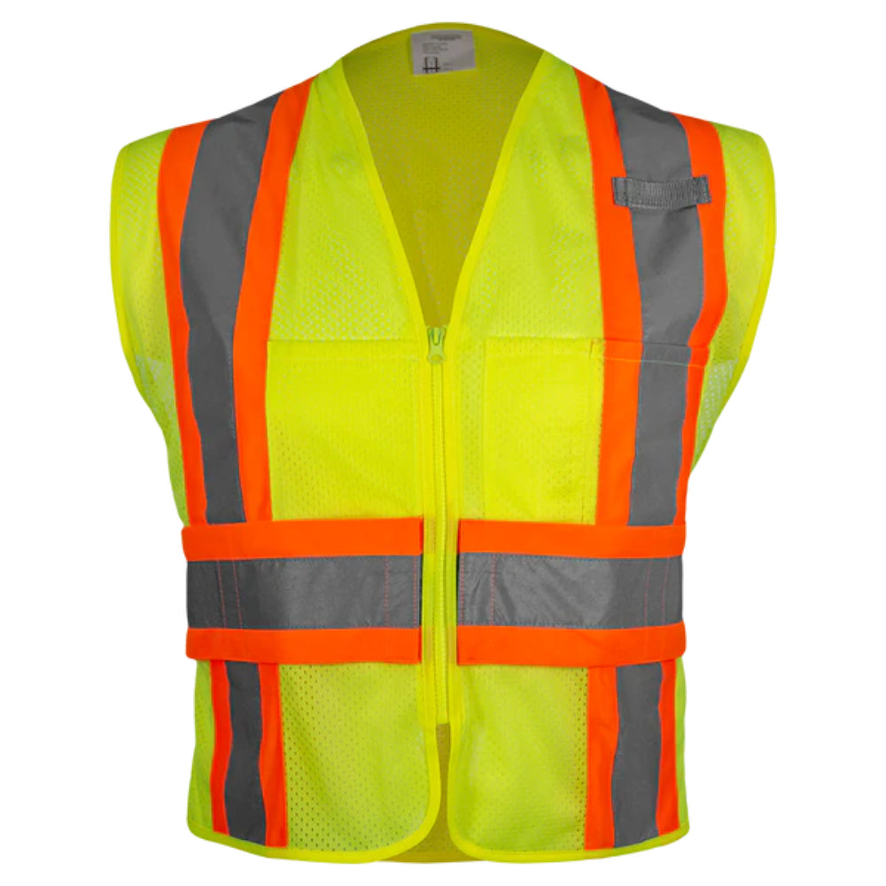 Reflective Apparel® Hi-Vis Contrasting Trim Adjustable Side Wrap Poly Mesh Zip Vest - ANSI Class 2 - 576ET