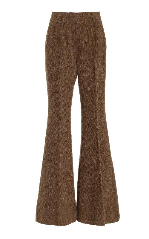 Rhein Pant in Chocolate Multi Virgin Wool Cashmere Herringbone