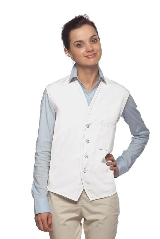 White 4-Button Unisex Vest with 1 Pocket