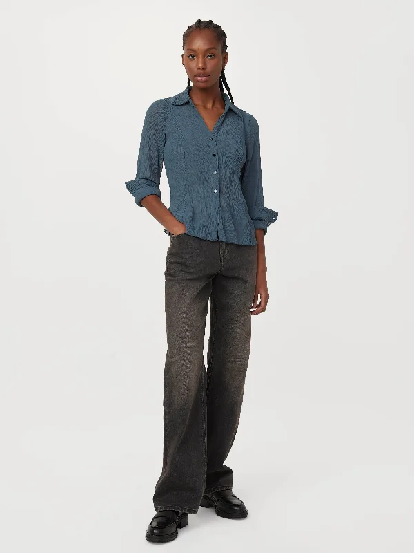 The Textured Sheer Blouse in Slate