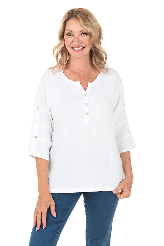 Petite Nina Button Sleeve Gauze Blouse