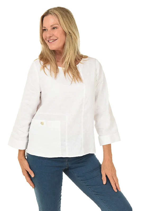 Linen-Blend Pocket High-Low Blouse