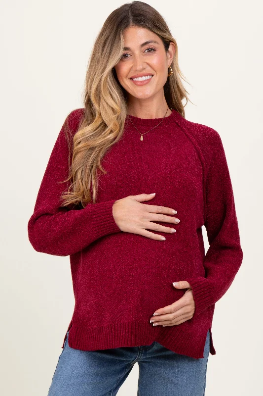 Burgundy Raglan Knit Maternity Sweater