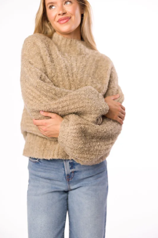 Hallie Cable Knit Bubble Sleeve Sweater in Oat