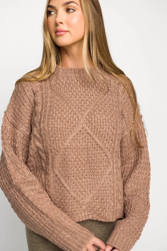 Dove Cable Front Sweater in Dusty Orchid