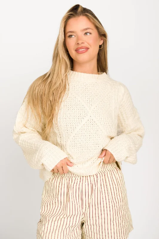 Dove Cable Front Sweater in Ivory