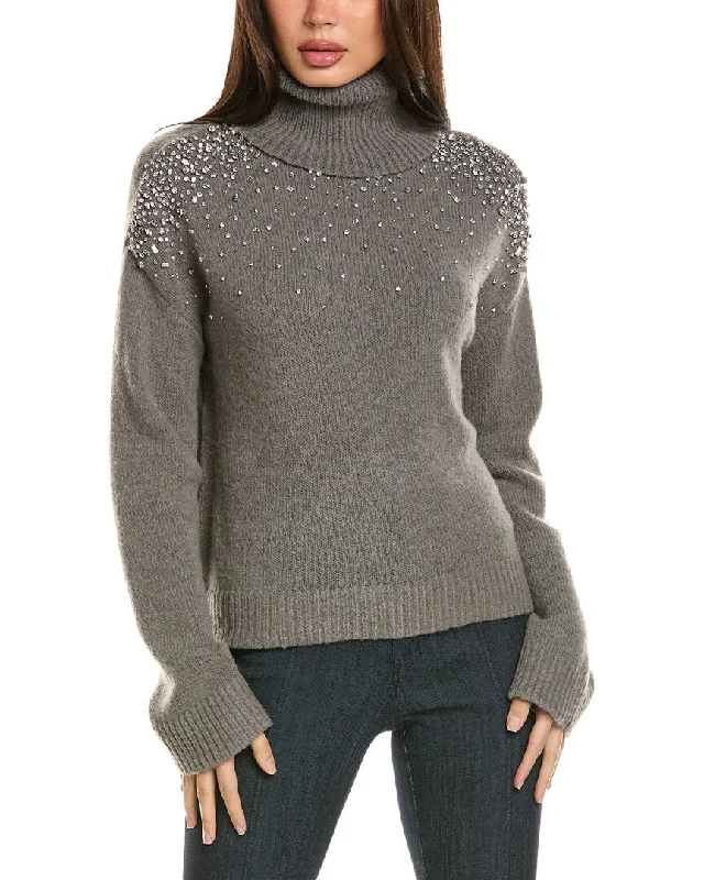 Cinq a Sept Alani Rhinestone Crackle Wool-Blend Turtleneck Top