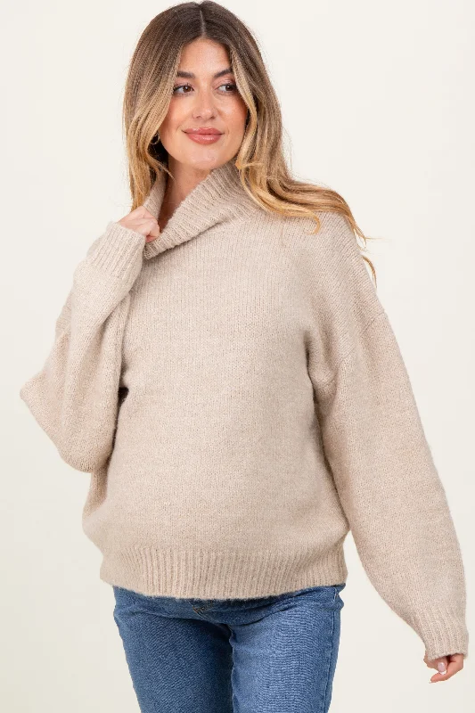 Cream Mock Neck Oversized Maternity Sweater