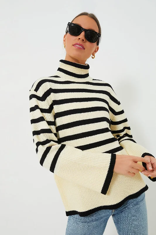 Cream Striped Turtleneck Sweater