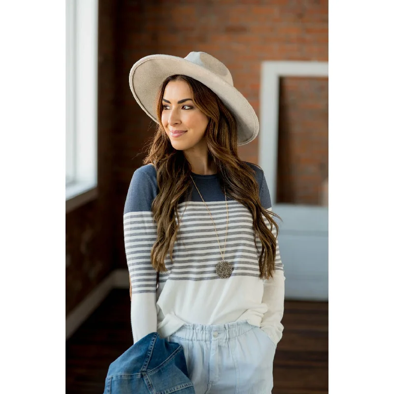 Elbow Patch Double Blocked Striped Sweater