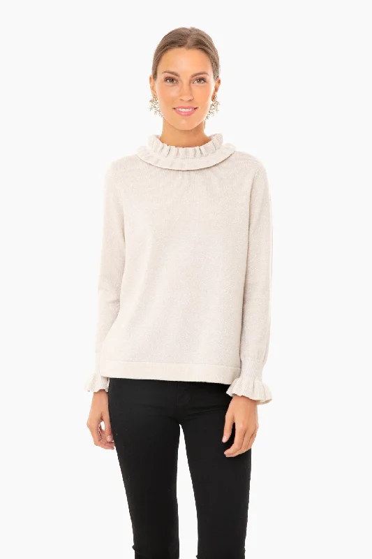 Ivory Shimmer Edie Ruffle Sweater