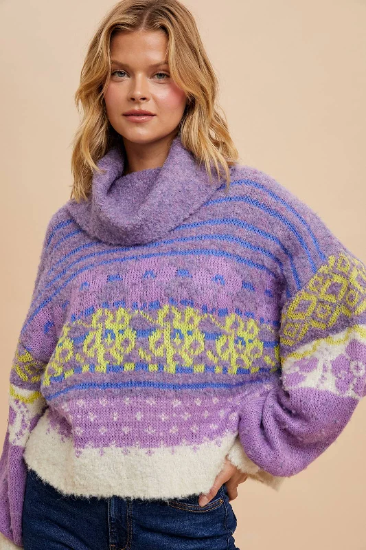 MULTI COLORED KNITTED TURTLENECK: LAVENDER HAZE / S