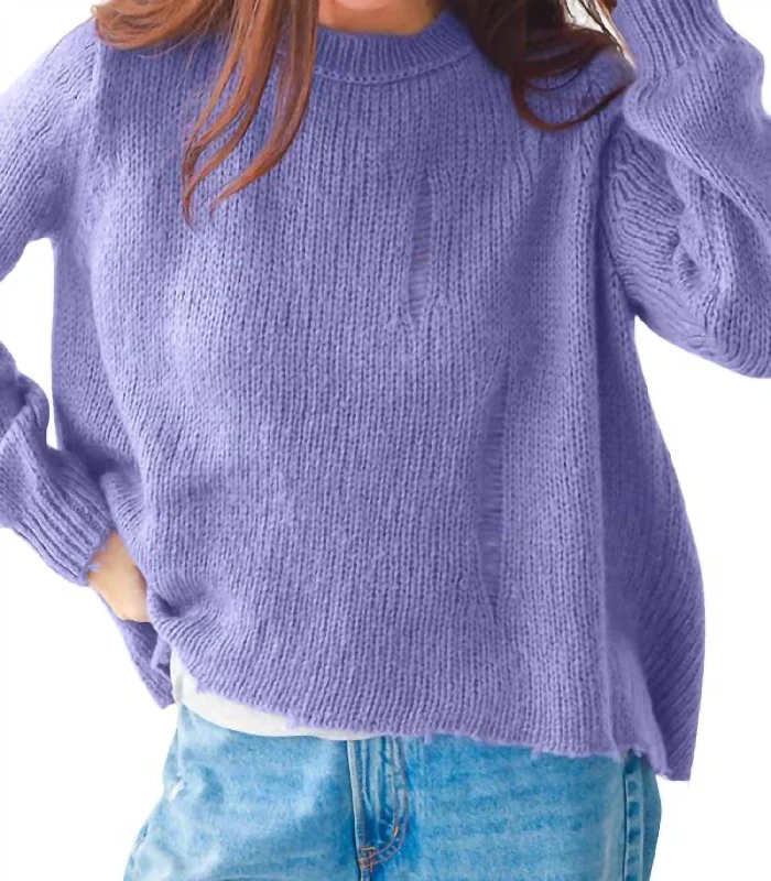 Oliver Distressed Crew Sweater In Purple