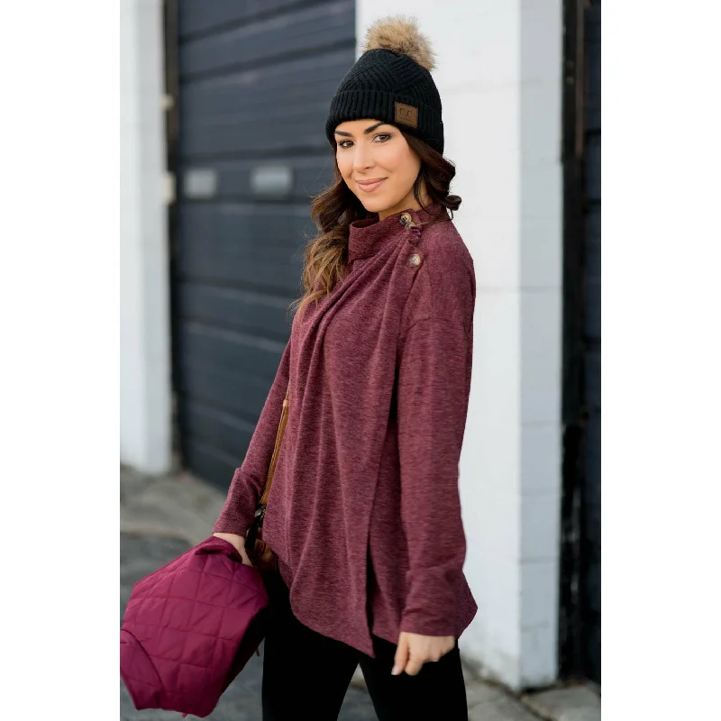 Side Button Wrap Sweater