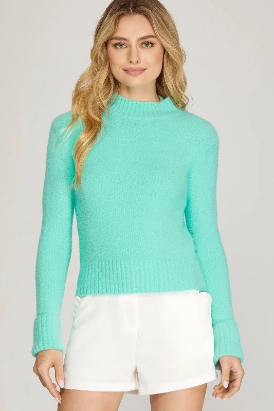 Sky Long Sleeve Mock Neck Fuzzy Sweater