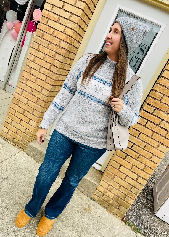 Snowflake Pattern Mock Neck Sweater