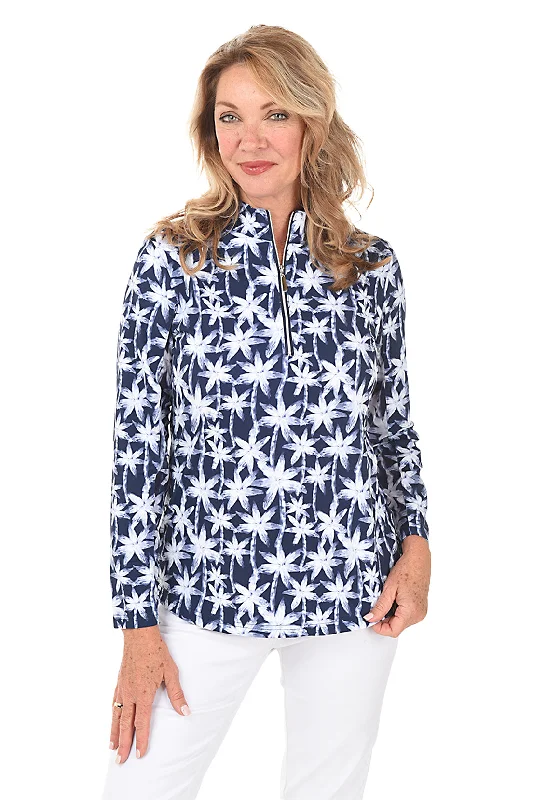 Brushstroke Palms Cooling UPF50+ Mock Neck Top