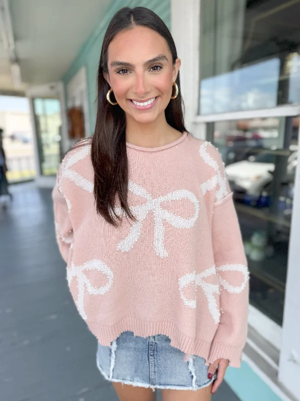 The Amelia Bow Sweater-Pink