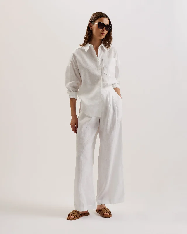 Toloca Oversized Longline Linen Shirt White