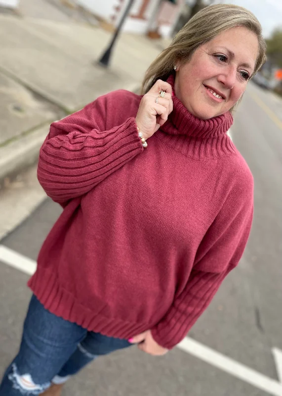 Turtle Neck Long Sleeve Ribbed Sweater