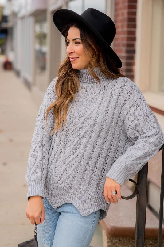 Turtle Neck Scalloped Bottom Sweater