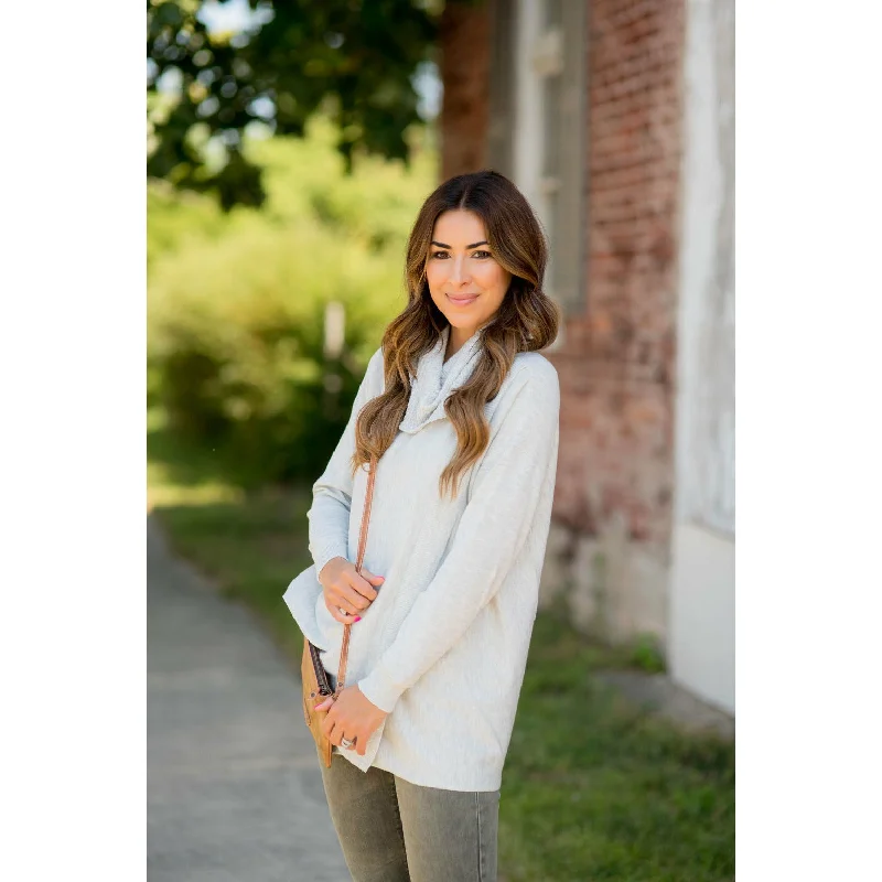 Two Button Cowl Neck Wrap Sweater