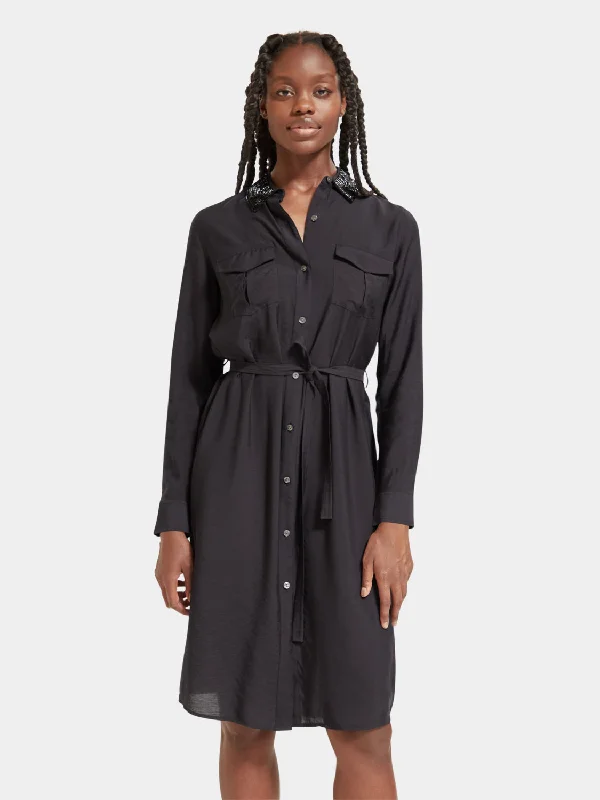 Beaded collar midi shirt dress