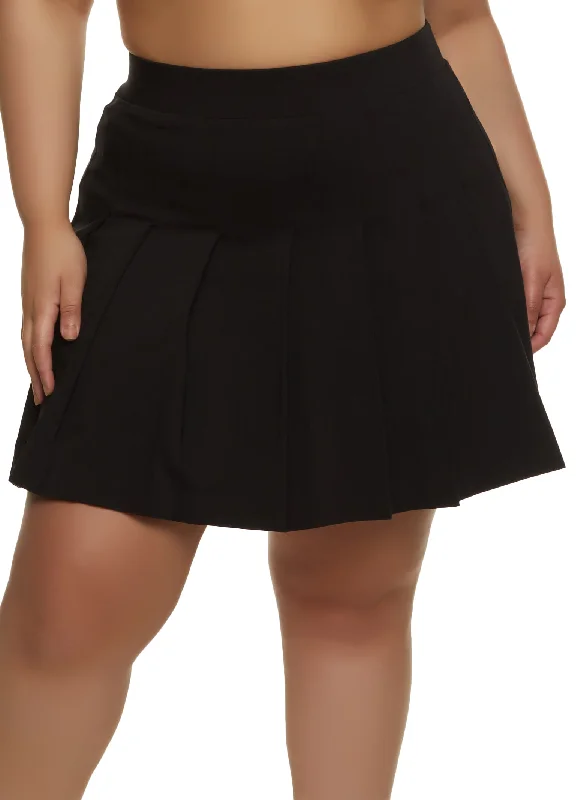 Plus Size Crepe Knit Pleated Skirt