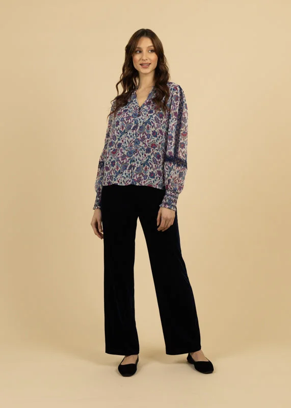 Fee G Navy Riley Velvet Wide Leg Trousers