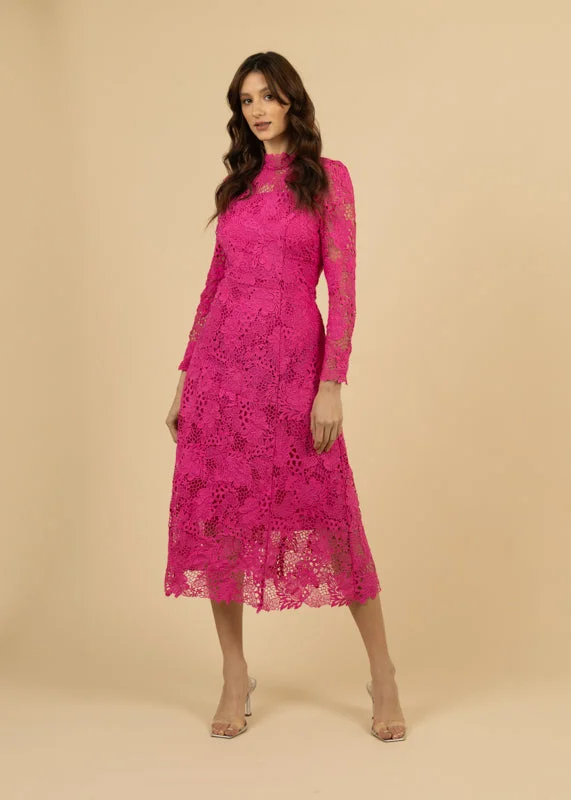 Fee G Beca Long Sleeve Lace Midi Dress