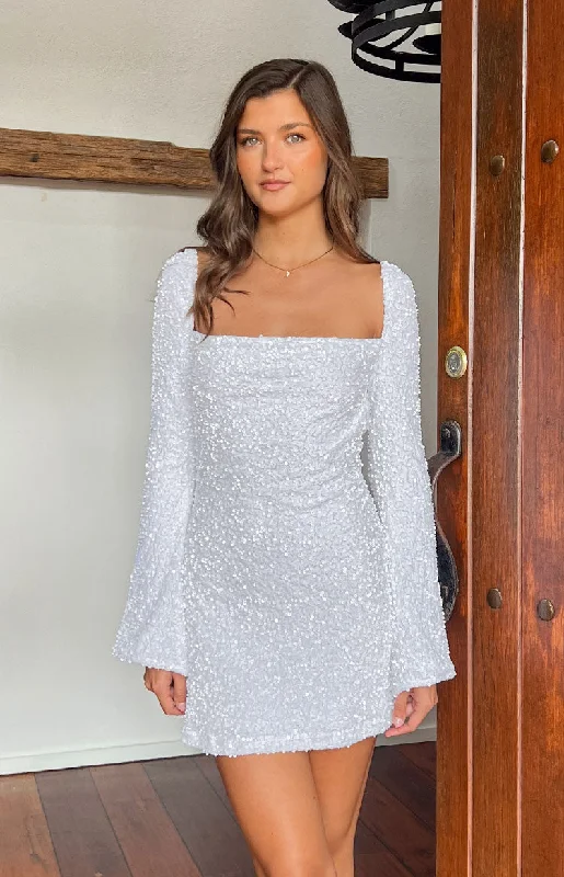 Marienne White Velvet Sequin Mini Dress