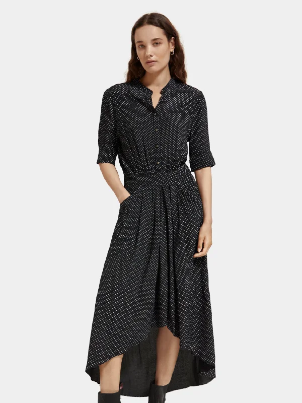 Midi shirt dress with asymmetrical skirt