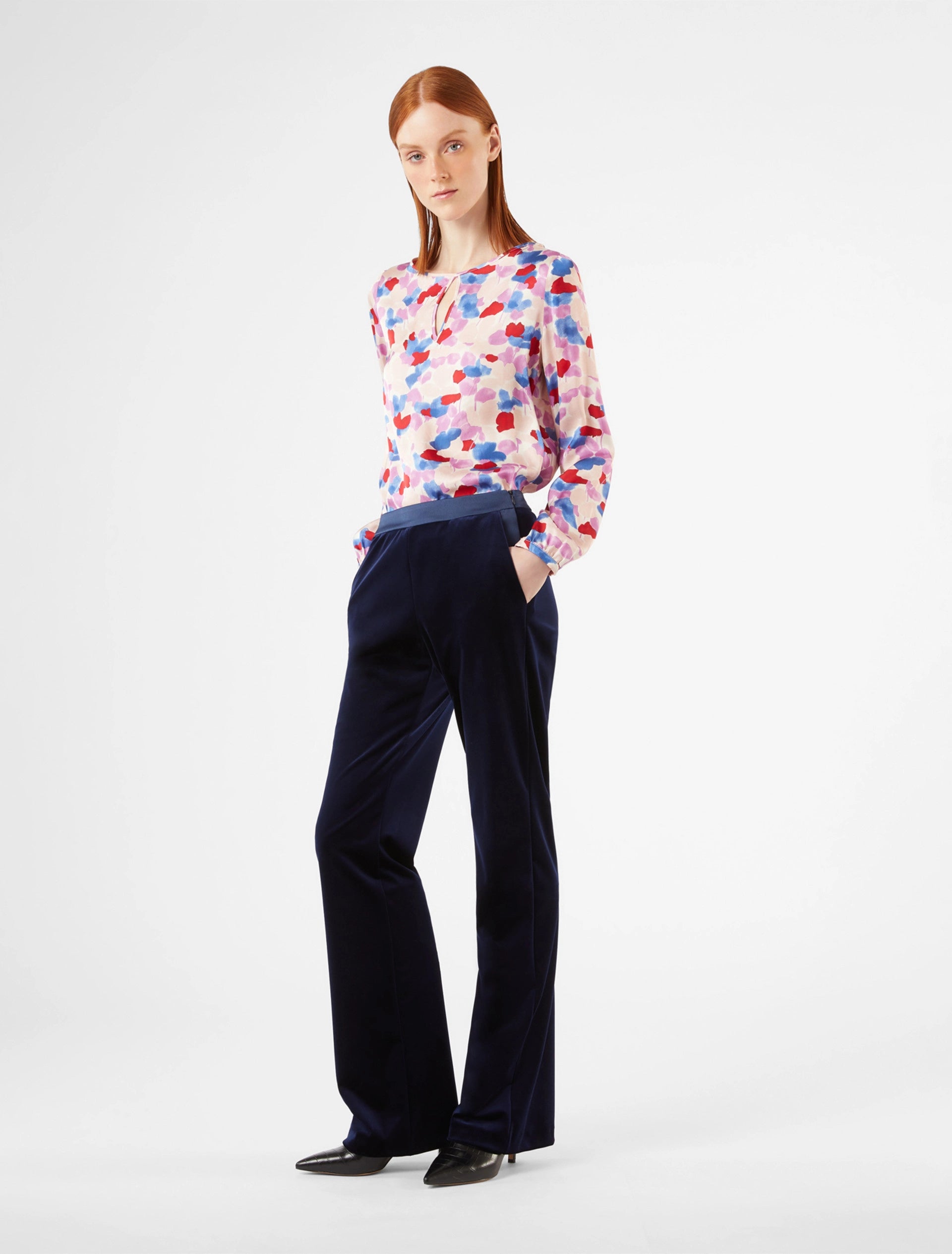 Penny Black Torba Navy Velvet Fit & Flare Trousers